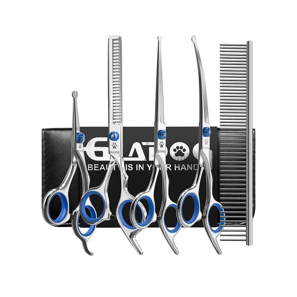 Dog Grooming Scissors Kit with Safety Round Tips, GLADOG Professional 6 in 1 /2